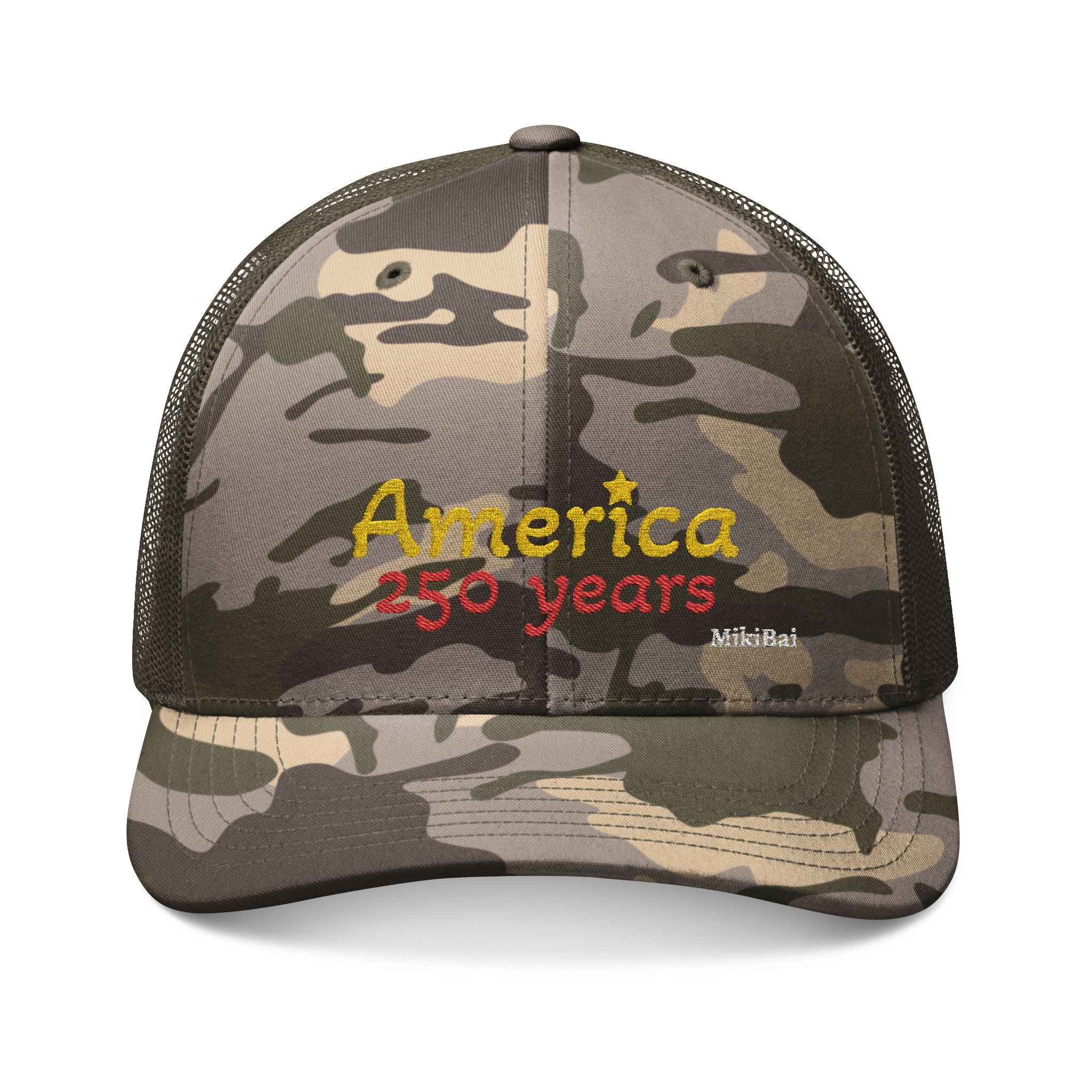 USA250th Embroidery Camo Trucker Hat - Heritage Edition