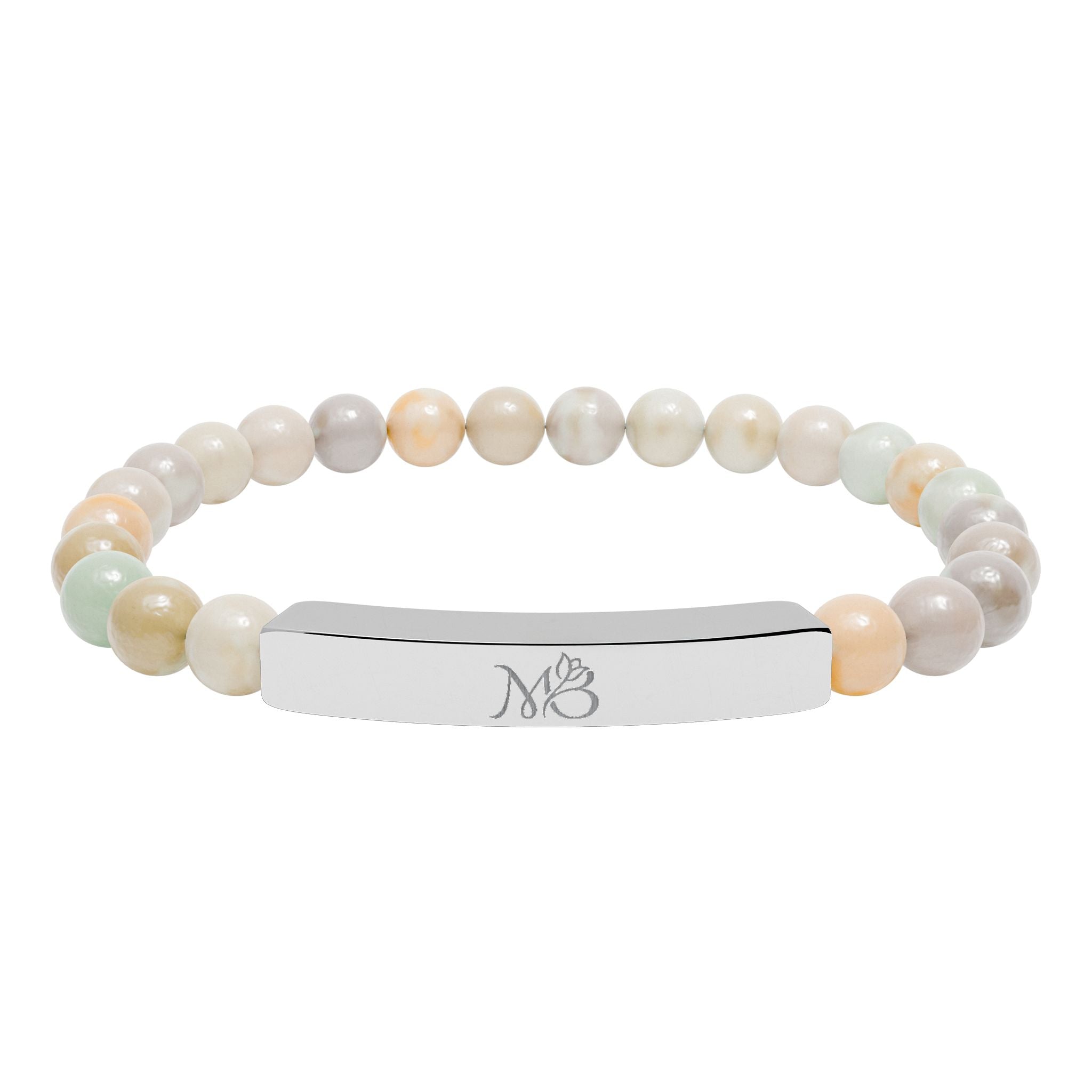 Natural Stone Stretch Bar Bracelet (Engraving)